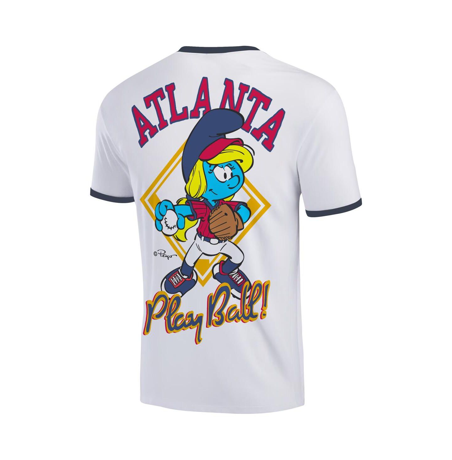 Мужская футболка Ripple Junction White the Smurfs Atlanta Baseball Ringer — фото 3