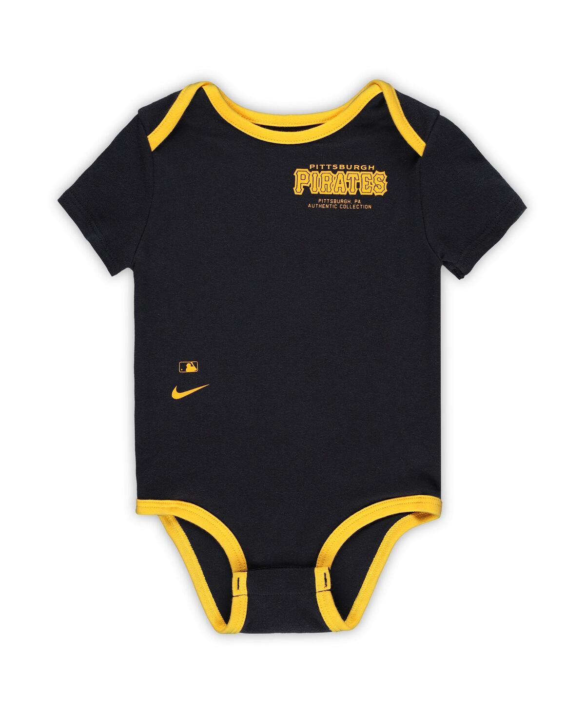 Nike Baby Boys And Girls Pittsburgh Pirates Authentic Collection Three-pack Bodysuit Set In Black,gray