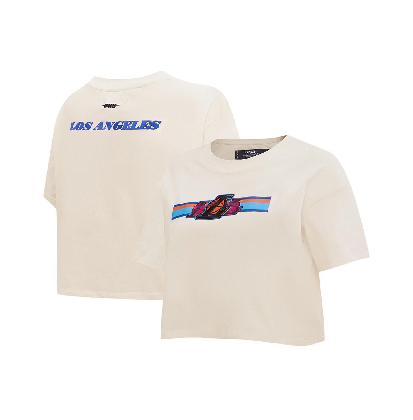 Женская футболка Pro Standard Cream Los Angeles Lakers Retro Striper SJ Cropped Boxy — фото 1