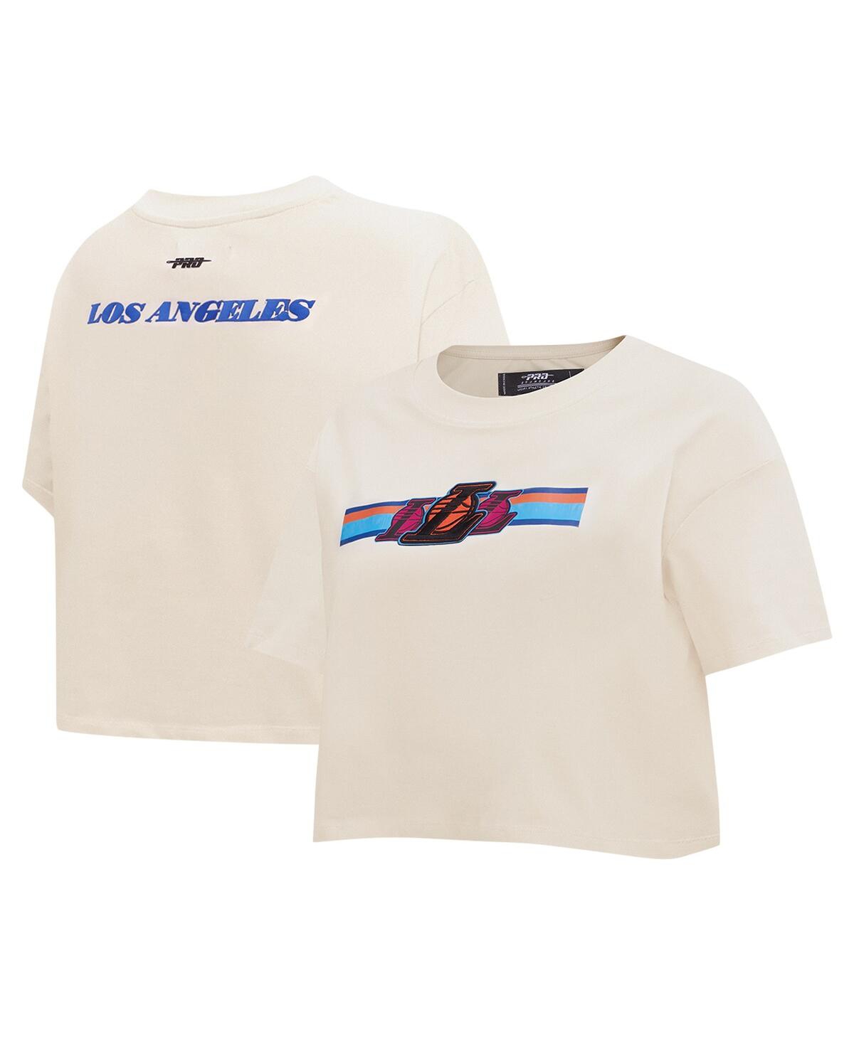 Women's Cream Los Angeles Lakers Retro Striper Sj Cropped Boxy T-Shirt - Cream