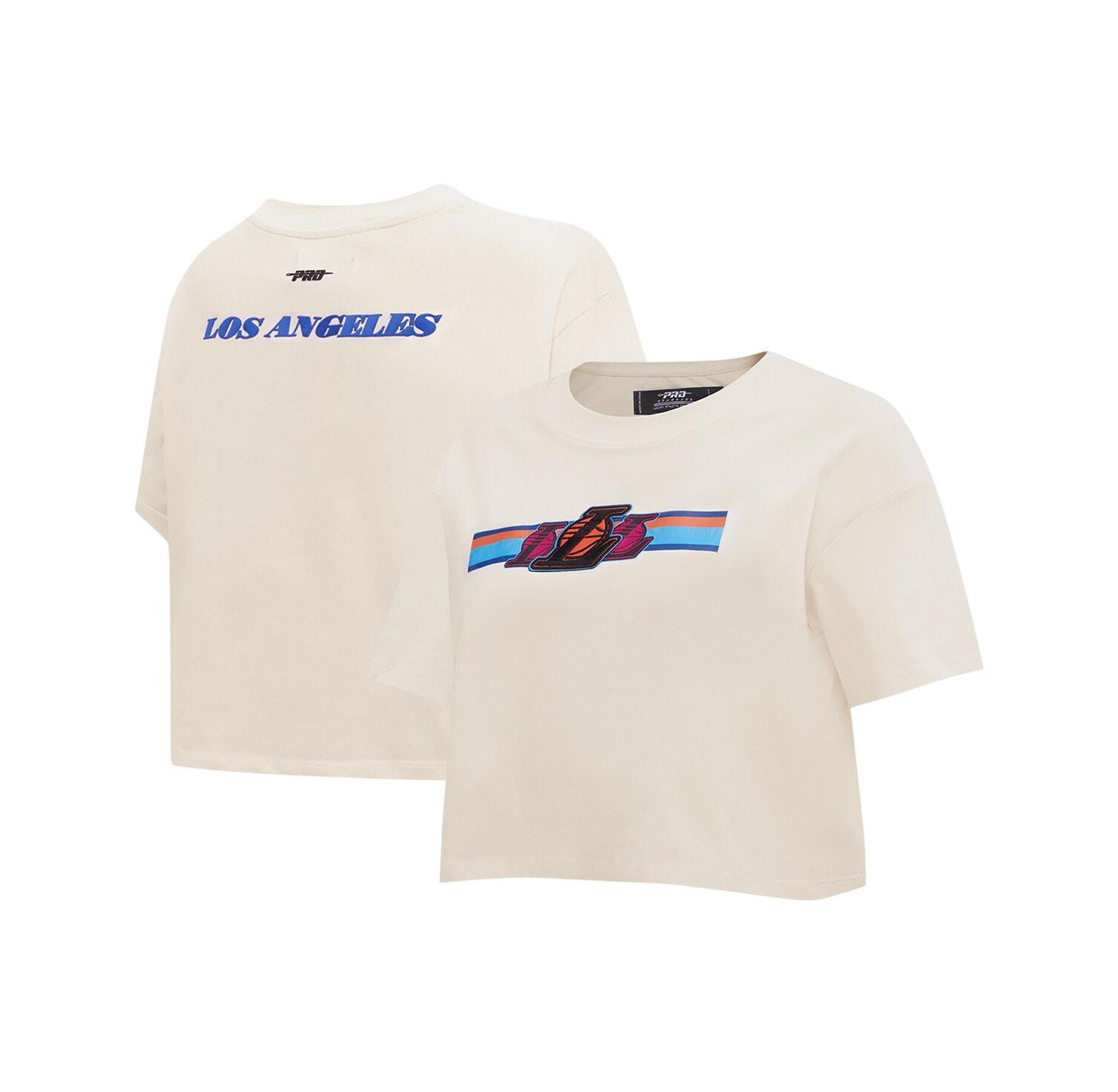 Women's Cream Los Angeles Lakers Retro Striper SJ Cropped Boxy T-Shirt
