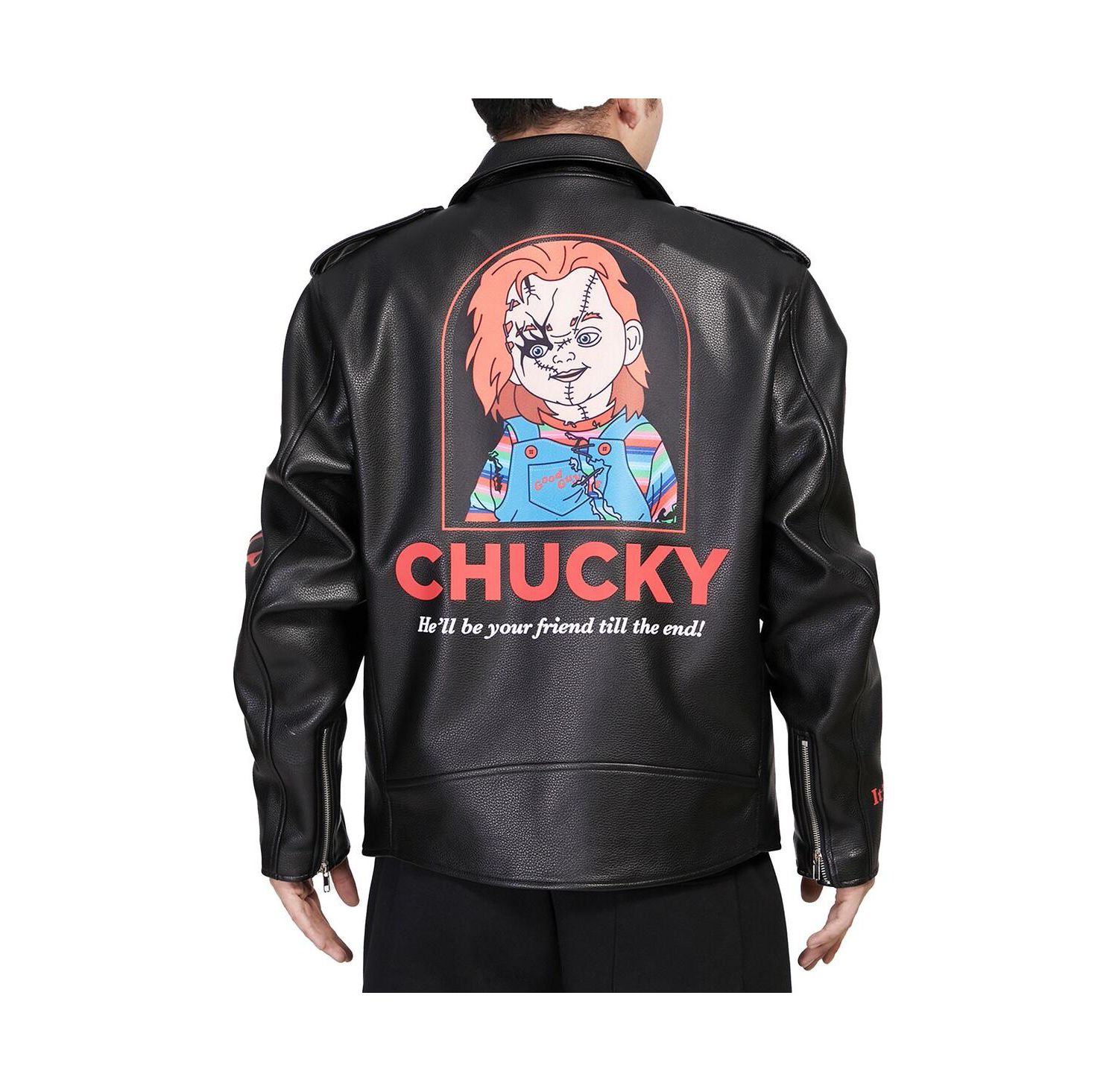 Men's Black Chucky Wanna Play Biker Full-Zip Jacket