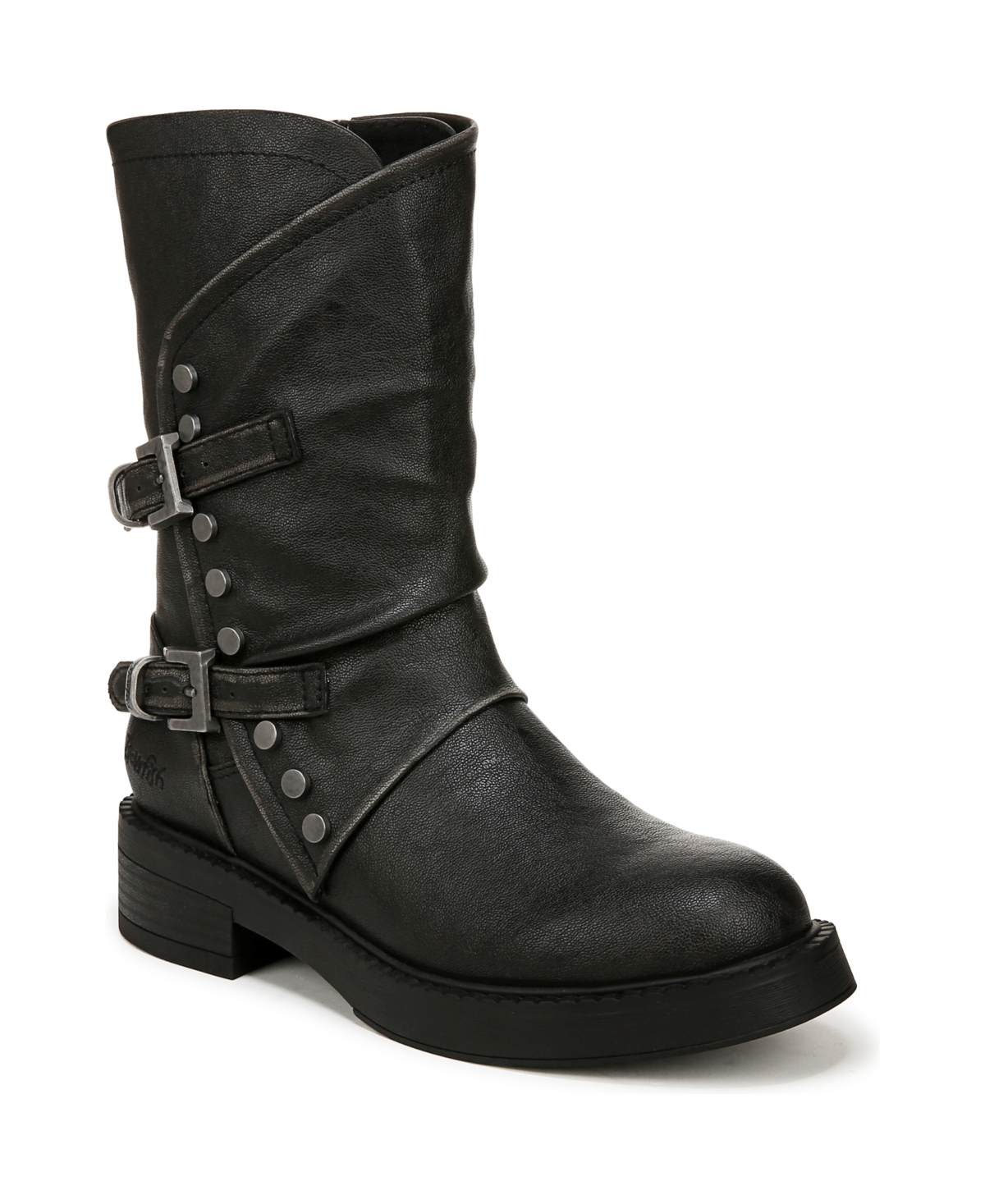 Women's Venice Mid Calf Block Heel Boots - Black Distressed Faux Leather