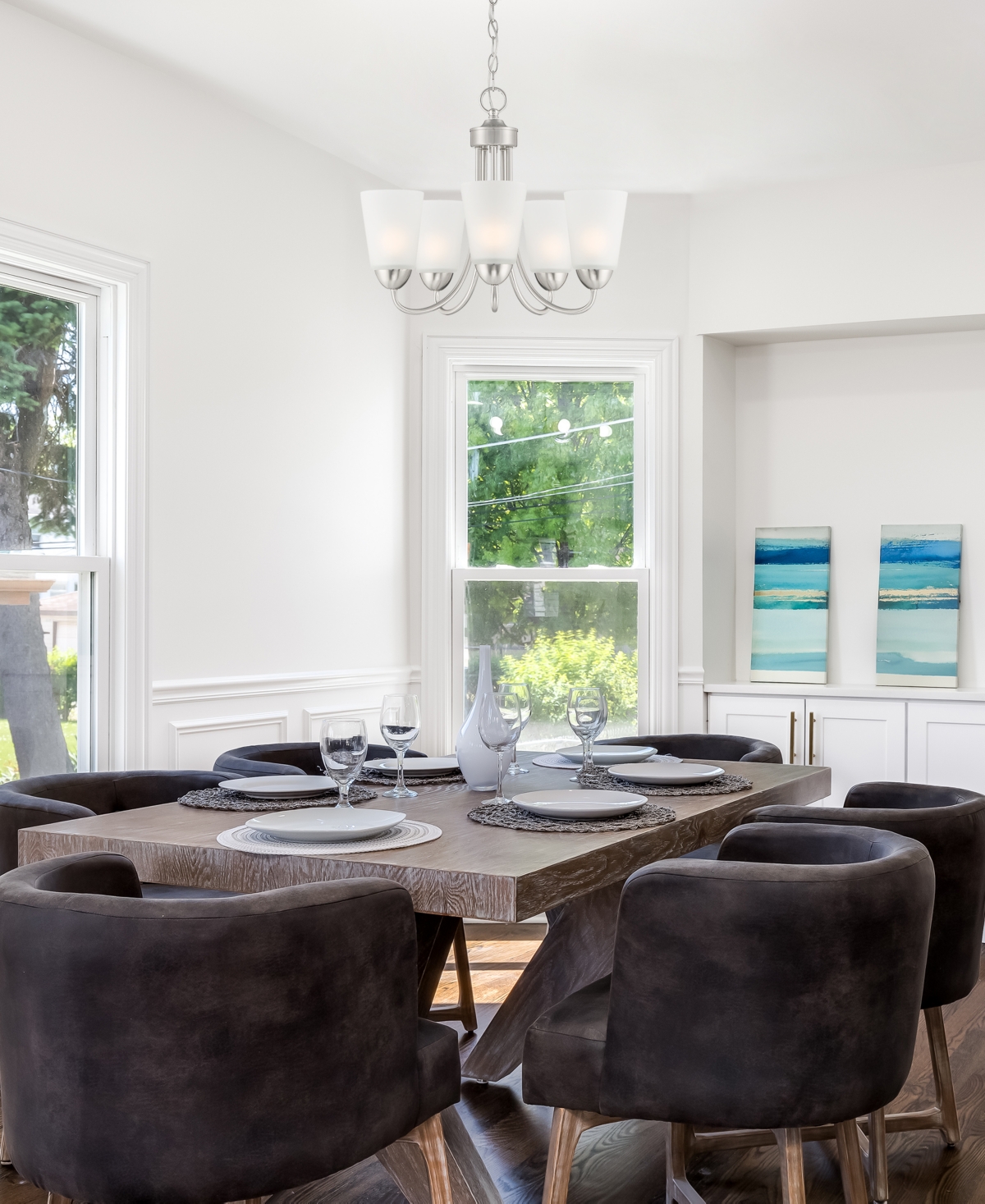 Designer's Fountain Malone 20" Metal 5 Light Chandelier In Brushed Nickel