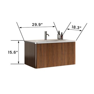 Etna 30" Striped Walnut Vanity w/ White Ceramic Sink