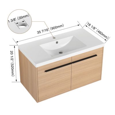 36" Oak Bathroom Vanity with Resin Countertop