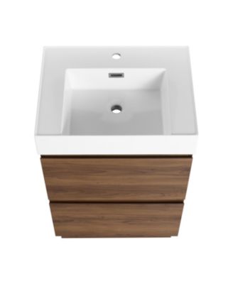 24" Modern Bathroom Vanity with Single Sink, Double Drawer, Brown