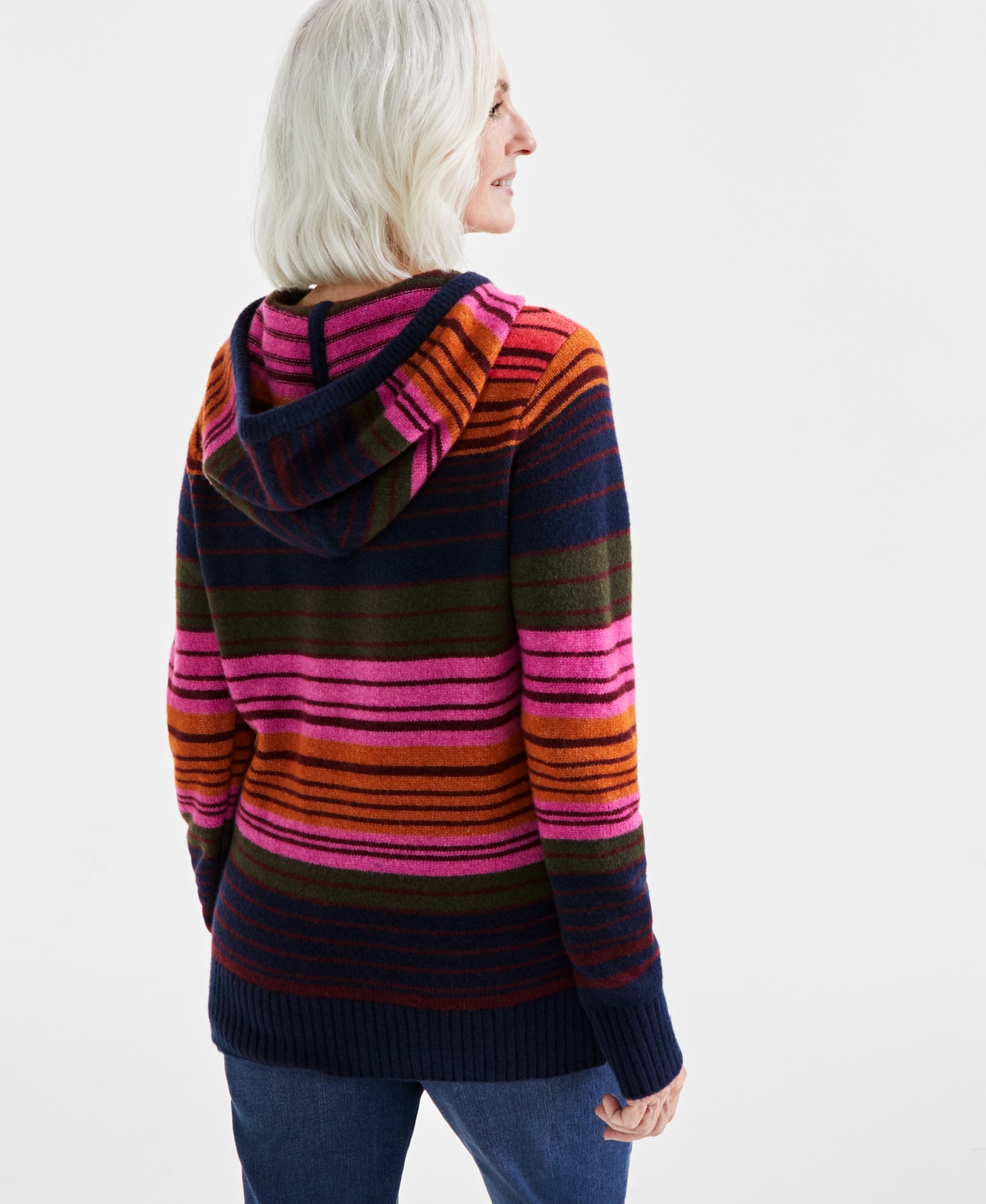 Style & Co Women's Luxe Soft Striped Hooded Sweater, Created for Macy's