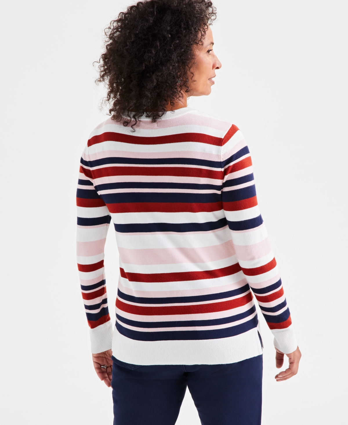 Style & Co Petite Striped Crewneck Pullover Sweater, Created for Macy's
