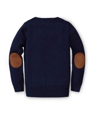 Baby Girls Long Sleeve Intarsia Horse Sweater with Elbow Patches