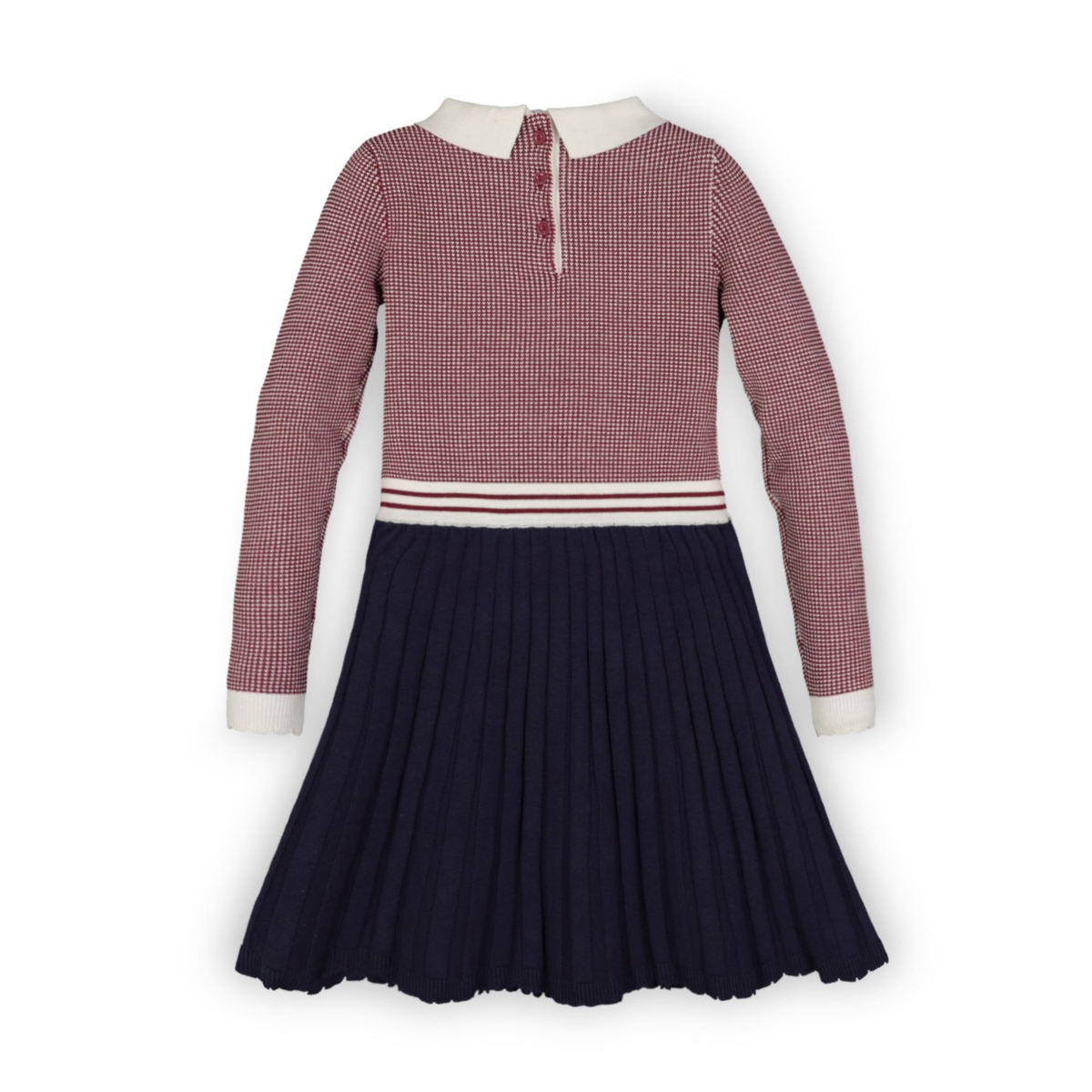 Hope & Henry Toddler Girls Organic Cotton French Blocked Sweater Dress - Berry and navy colorblock