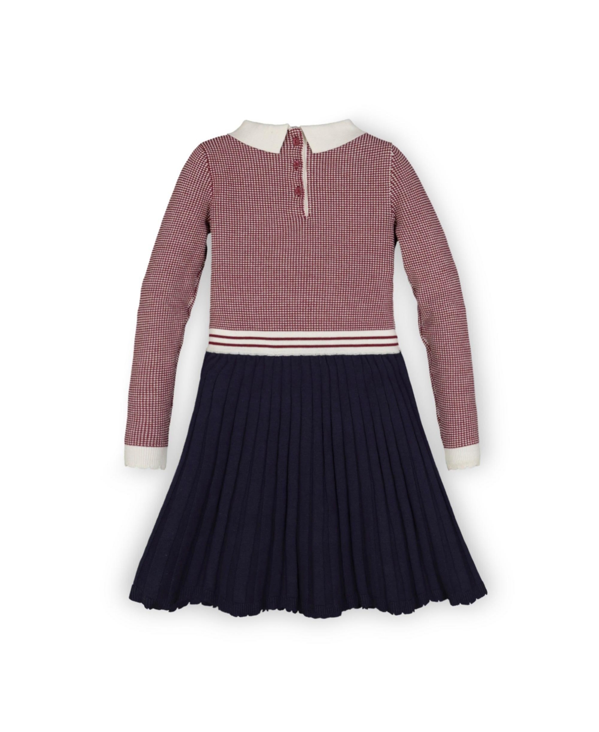 Hope & Henry Baby Girls Organic Cotton French Blocked Sweater Dress - Berry and navy colorblock