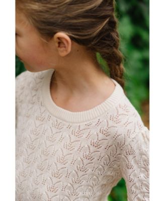 Baby Girls Long Balloon Sleeve Pointelle Pullover Sweater