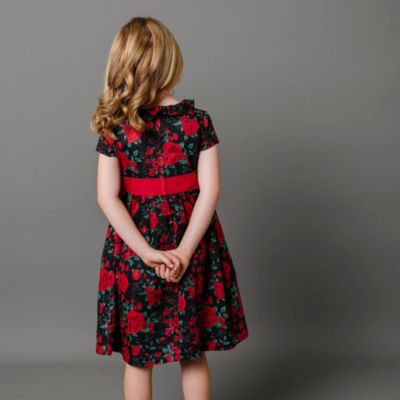 Little Girls Short Sleeve Ruffle Collar Party Dress with Bow, Toddler|Child