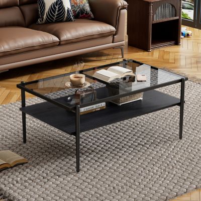 Modern Glass Coffee Table with Black Legs