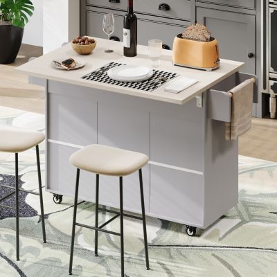 Multipurpose Kitchen Island with Tilt-Out Trash Can