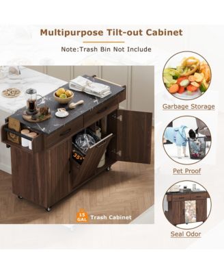 Multipurpose Kitchen Island with Tilt-Out Trash Can