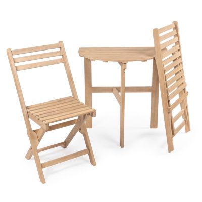 Cadiz Classic French Country 3-Piece Acacia Wood Half-Round Outdoor Folding Bistro Set