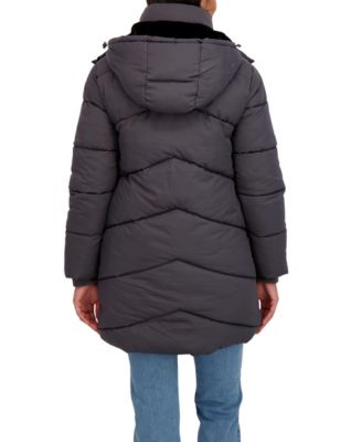 Women's 3/4 Cozy Lined Hooded Puffer Coat