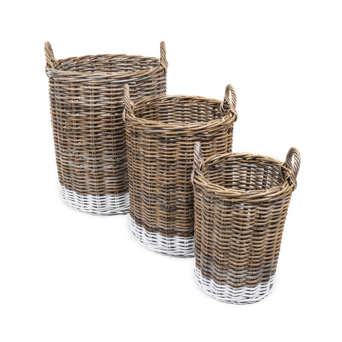 Ternion Cottage Hand-Woven Rattan Nesting Baskets with Handles, Kubu Gray/White (Set of 3) - Kubu gray/white