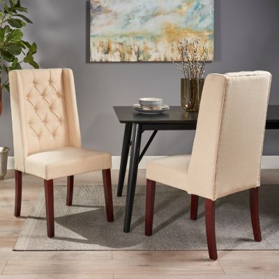 Set of 2 Fabric Sophisticated Tufted Dining Chairs With Diamond Stitching