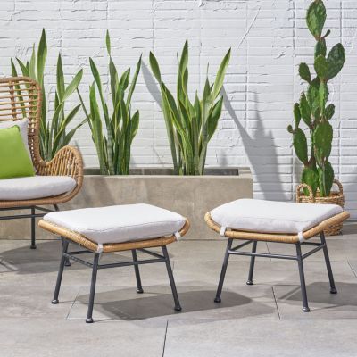 Streamdale Modern Rattan Ottoman With Water-Resistant Cushions