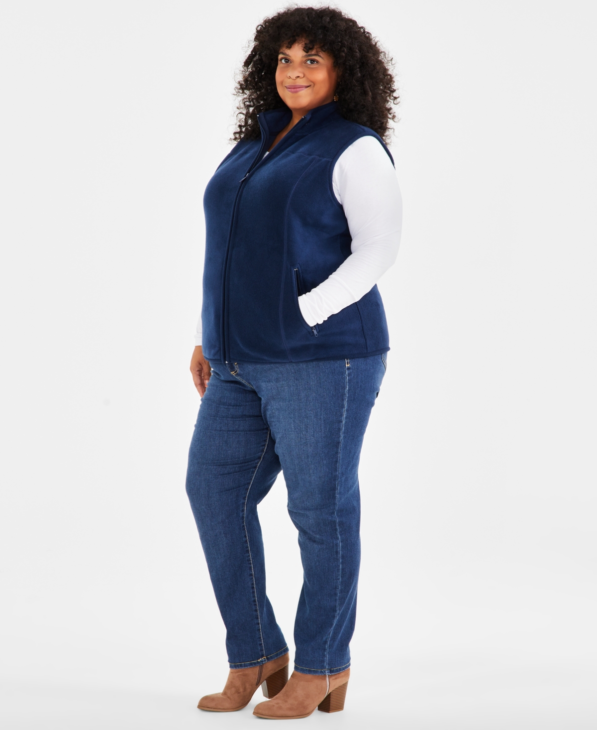 Style & Co Plus Size Solid Polar Fleece Vest, Created for Macy's
