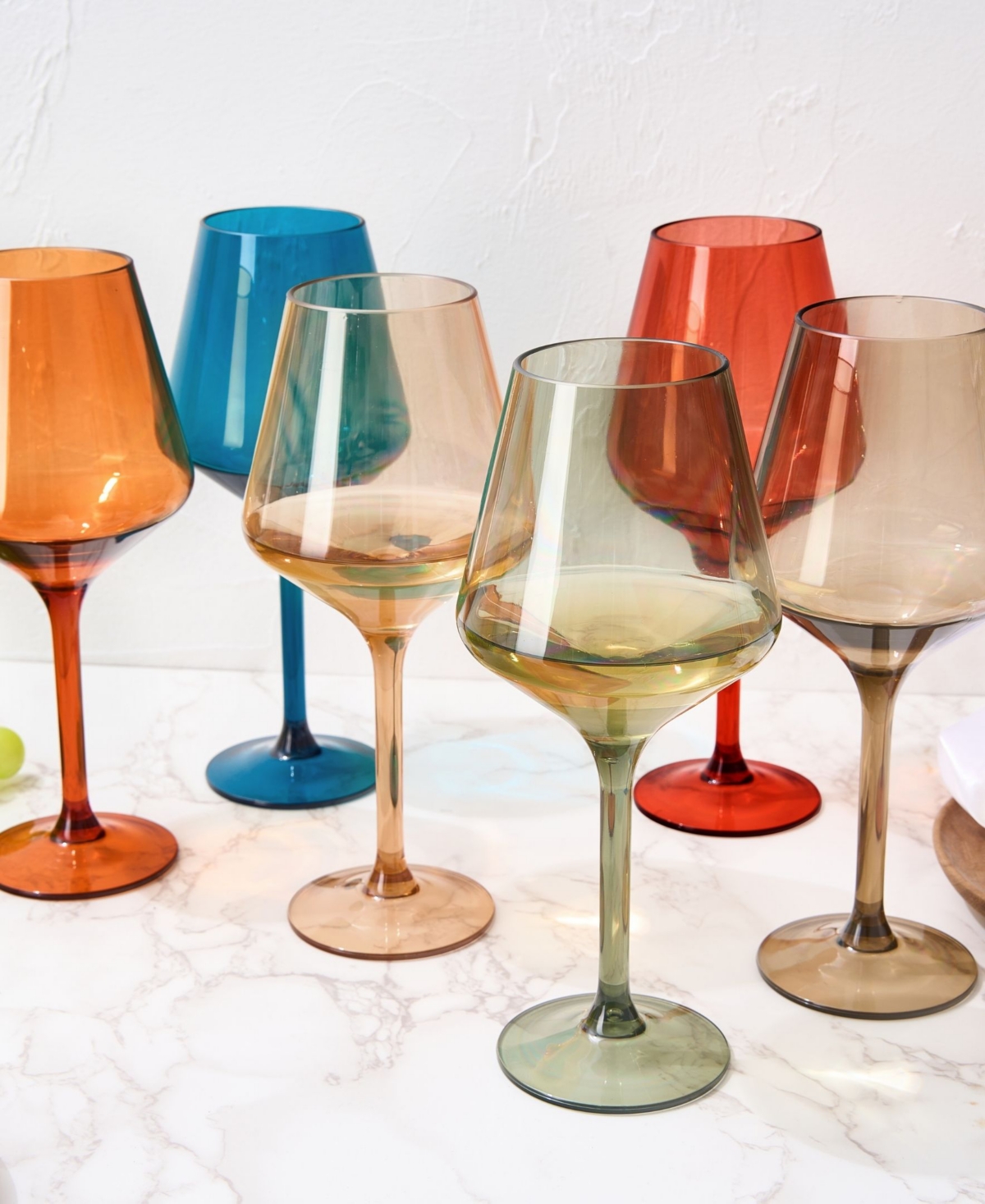 The Wine Savant European Style Plastic Crystal Stemmed Wine Glasses Set Of 6 In Multicolor