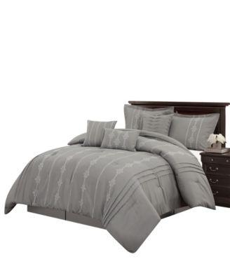CLOSEOUT! Crocusveta Satin Embroidery 7-Pc. Comforter Set, Queen