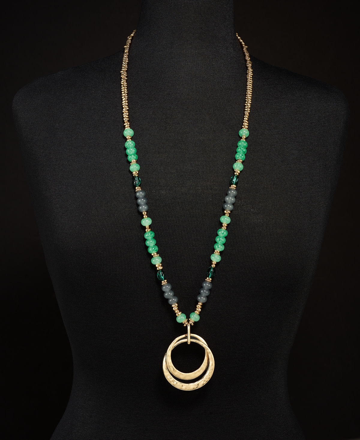 Style & Co Gold-ToneBeaded Circular Pendant Long Necklace, Created for Macy's - Green