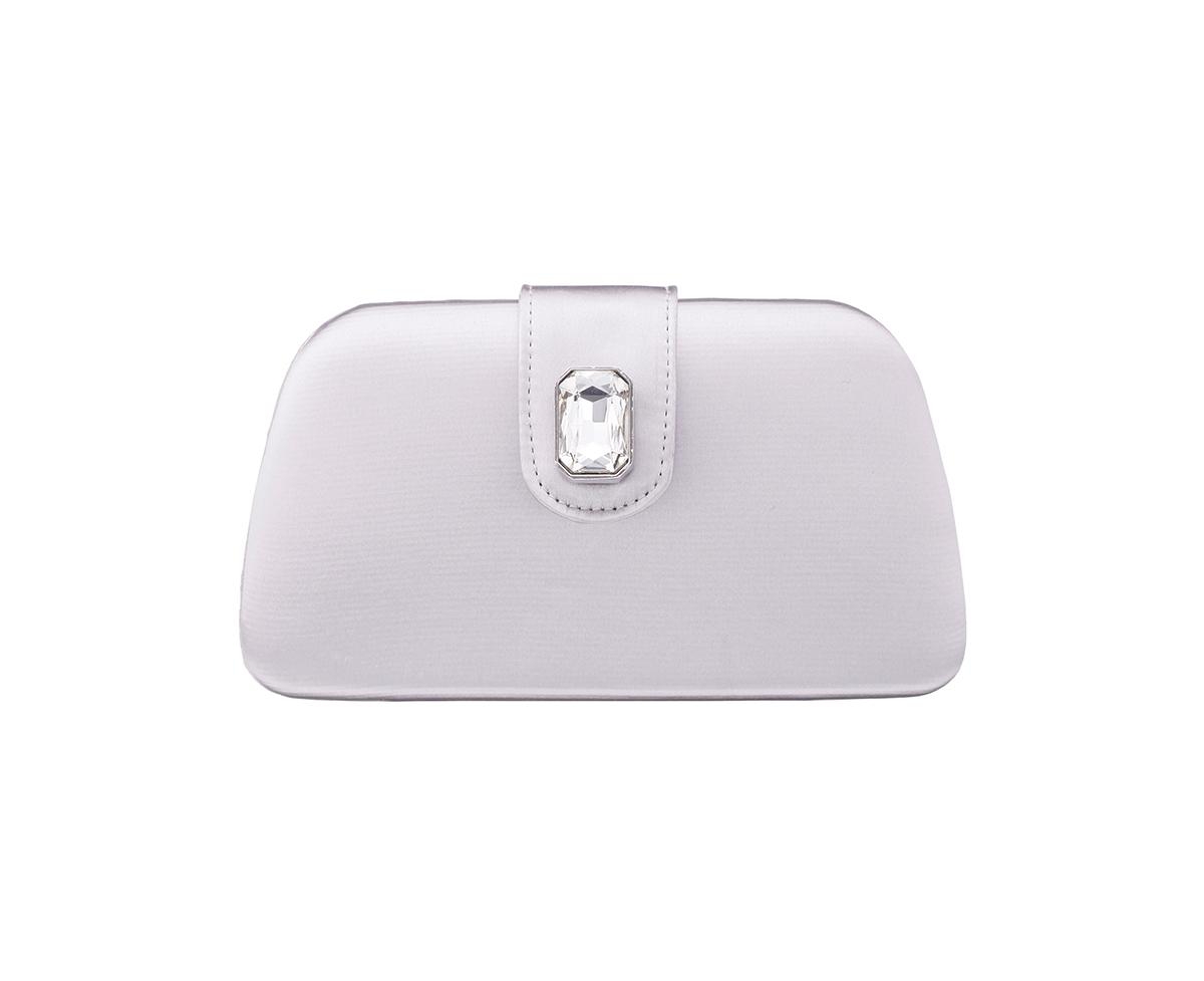 Crystal Embellished Tab Minaudiere Clutch - New Silver
