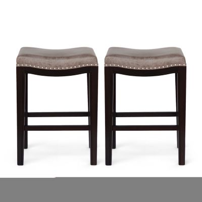 Acacia Wood Studded Counter Stool (Set Of 2)