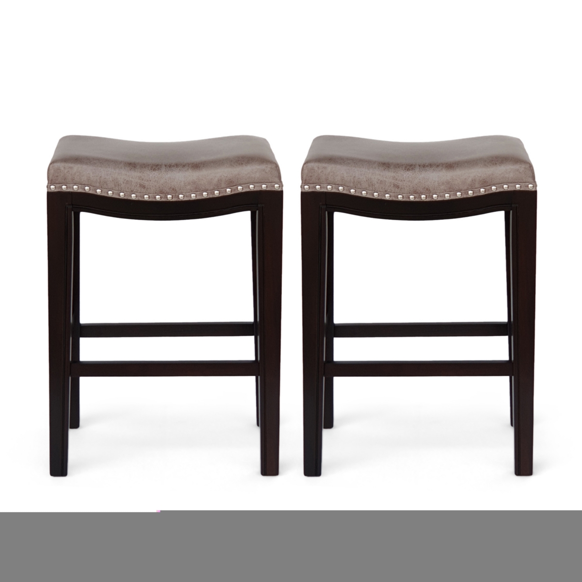 Streamdale Acacia Wood Studded Counter Stool (Set Of 2)