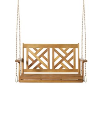 Simplie Fun Acacia Wood Porch Swing With Slat Panel Seating