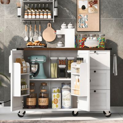 Farmhouse Storage Drop-Leaf Outlet Kitchen Island