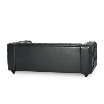 3-Seat Sofa: Button-Tufted, Solid Wood Legs, PU Fabric