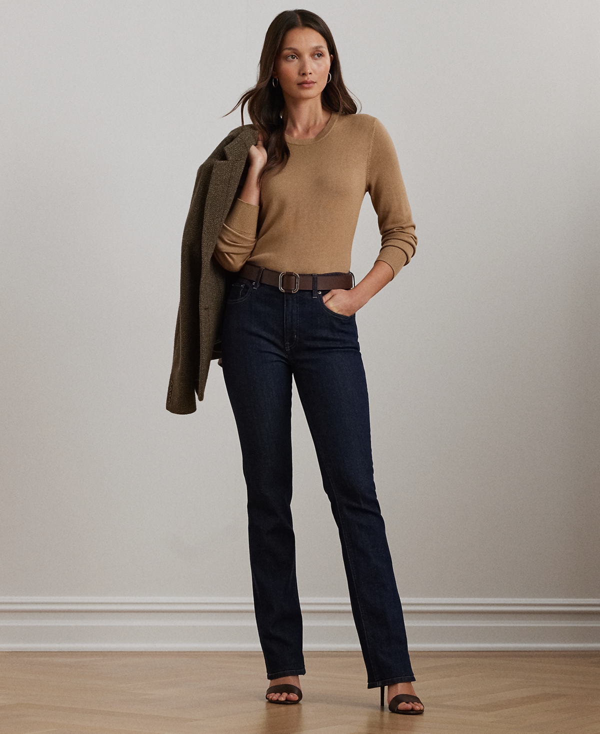 Shop Ralph Lauren Petite Cotton-blend Sweater In Classic Camel