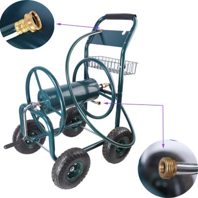 4-Wheel Garden Hose Reel Cart with Basket