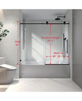Streamdale Matte Black Frameless Shower Door with Adjustable Soft-Closing