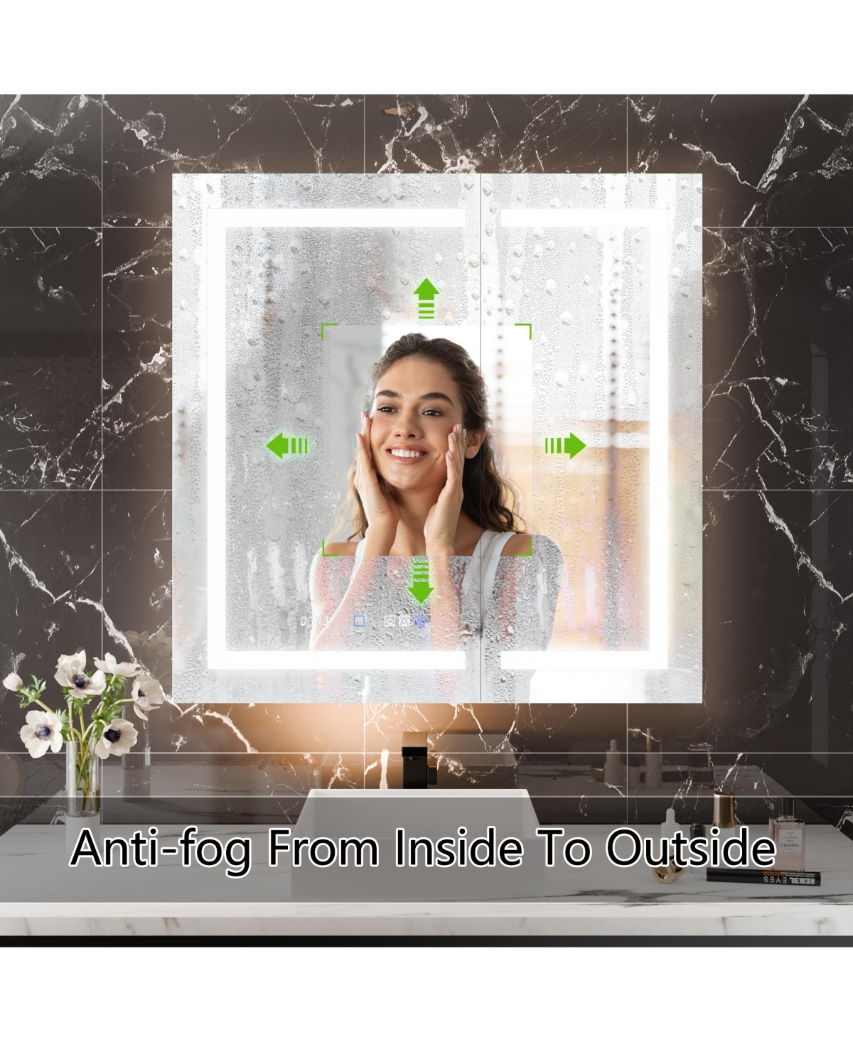 Smart Led Medicine Cabinet with Anti-Fog, Dimming, Outlet