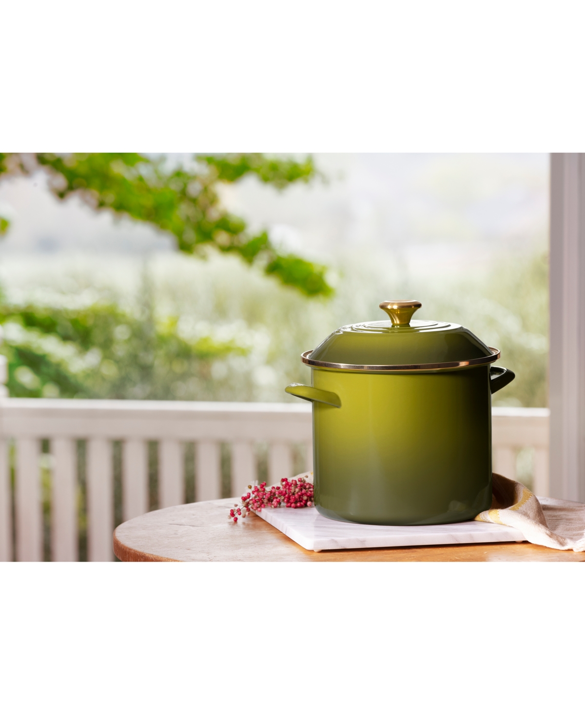 Le Creuset 10-quart Enameled Stainless Steel Stock Pot In Olive