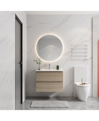 24" Wood Grain Vanity w/ Ceramic Sink & Soft-Close Drawers