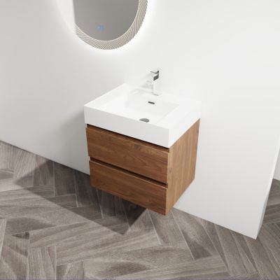 24" Wood Grain Vanity with Resin Sink and Soft-Close Drawers