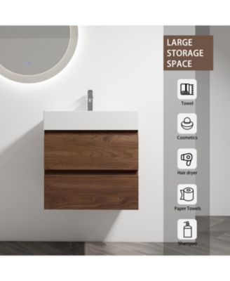 24" Wood Grain Vanity with Resin Sink and Soft-Close Drawers