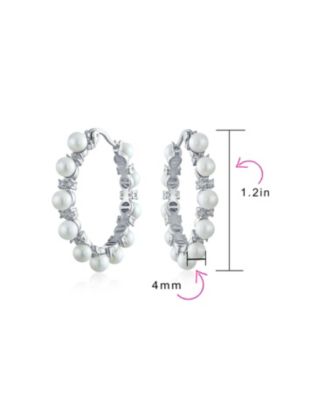 Statement Jewelry White Simulated Pearl Hoop Earrings 1.25 Diameter