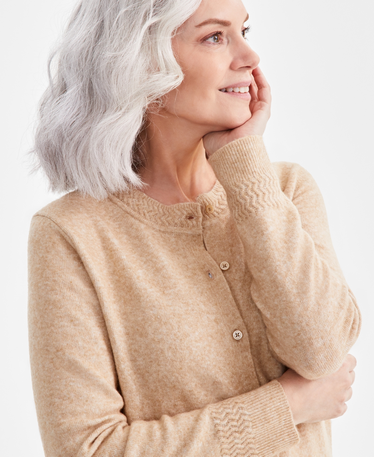 Style & Co Women's Crewneck Button-Front Cozy Cardigan, Created for Macy's
