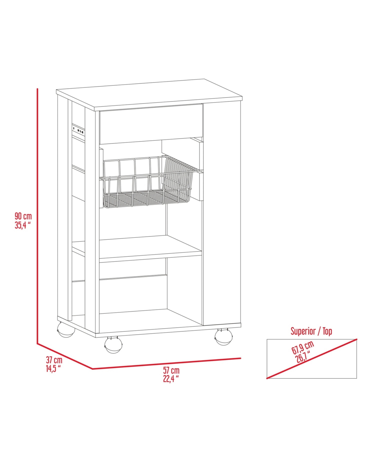 Fm Furniture Shelton Kitchen Cart