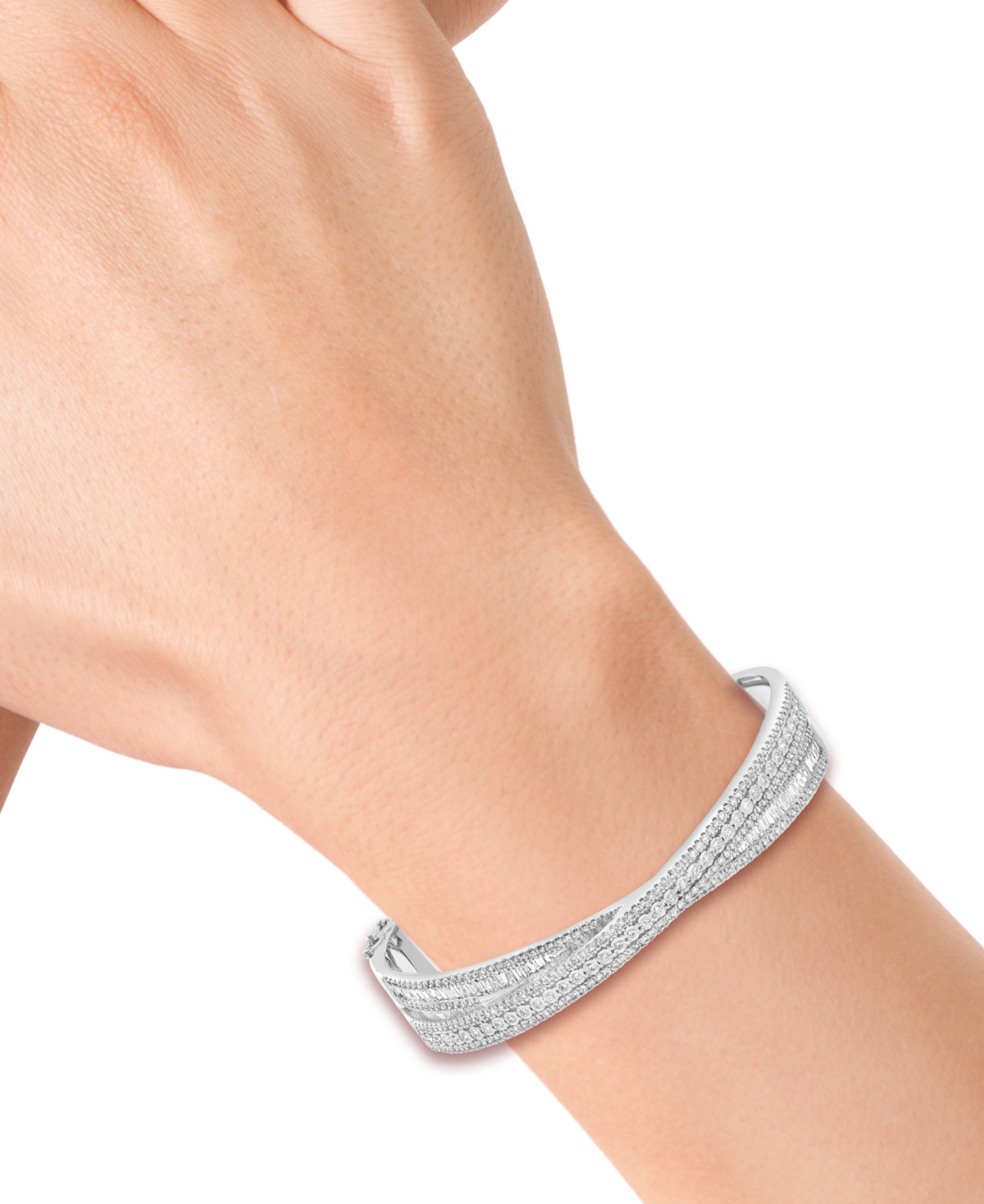 Effy Collection Effy Diamond Round & Baguette Crossover Bangle Bracelet (2-1/6 Ct. T.w.) In 14k White Gold In White Gold