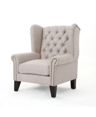 Single Piece Fabric Antique-Style Tufted Accent Chair With Decorative Trim