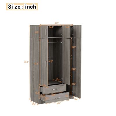 Modern 3-Door Wardrobe with Drawers, Mirror, & Cabinet
